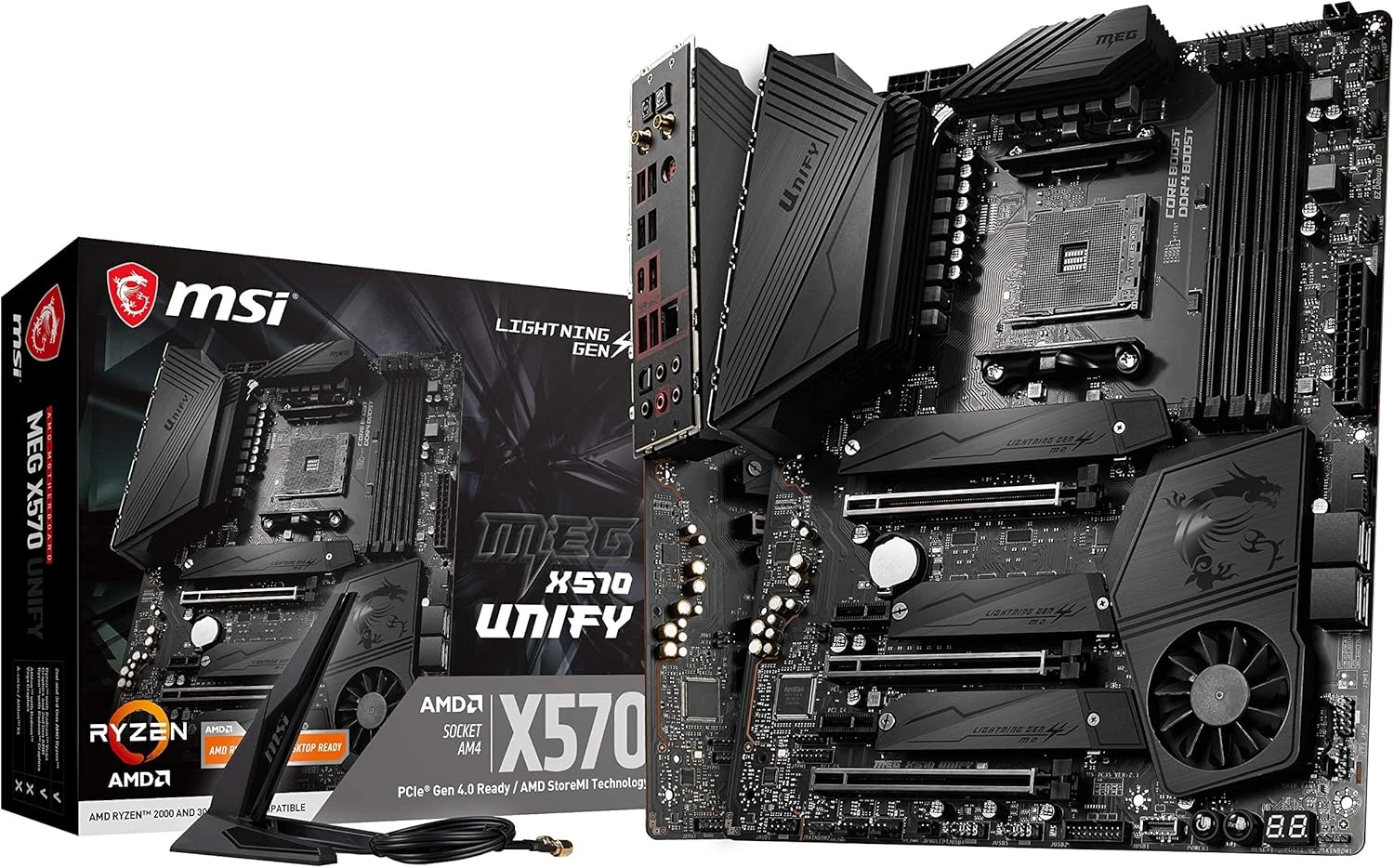 MSI Meg X570 Unify Motherboard (AMD AM4, DDR4, PCIe 4.0, SATA 6GB/s, M.2, USB 3.2 Gen 2, Ax Wi-Fi 6, Bluetooth 5, ATX) - Open Box